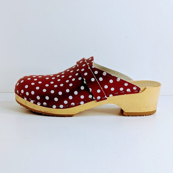 Verka Polka Dot Clogs 40 Red White Slip On Wood Platform Retro Aesthetic Chic - Picture 1 of 14